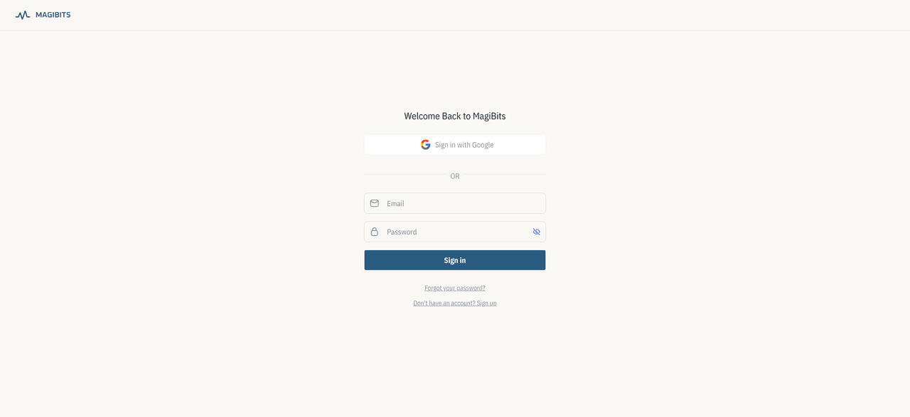 Magibits login interface